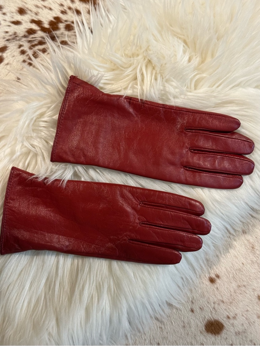 Women's Red Leather Gloves - Classic Style